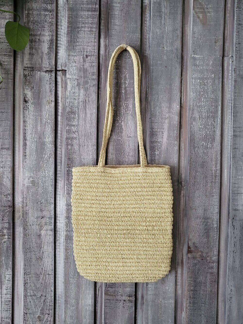 Vintage 90s Natural Straw Tote Bag Woven Shoulder Purse